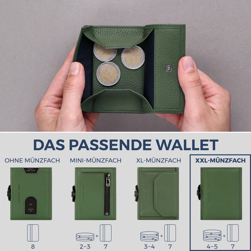 Slim Wallet mit RFID-Schutz, 7 Kartenfächer & XXL-Münzfach (Genarbt)