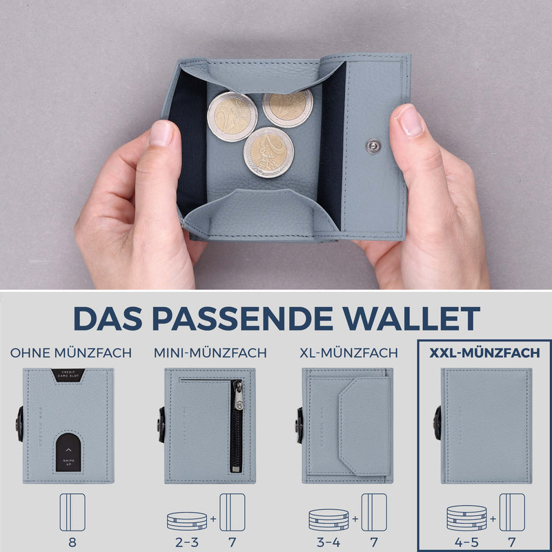Slim Wallet mit RFID-Schutz, 7 Kartenfächer & XXL-Münzfach (Genarbt)