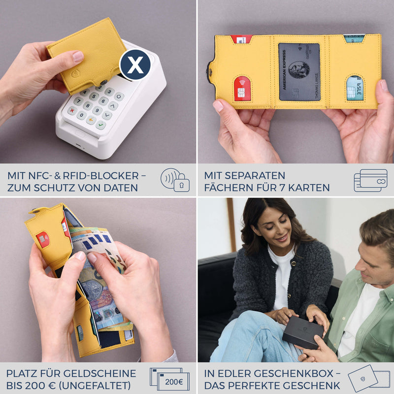 Slim Wallet mit RFID-Schutz, 7 Kartenfächer & XXL-Münzfach (Genarbt)