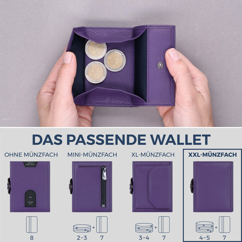 Slim Wallet mit RFID-Schutz, 7 Kartenfächer & XXL-Münzfach (Genarbt)