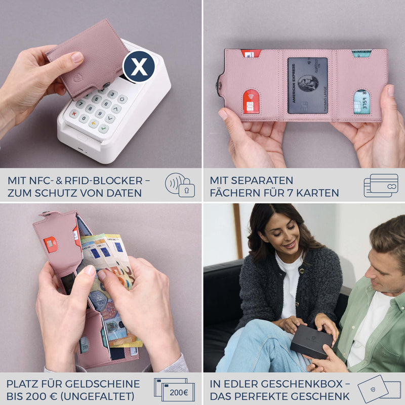 Slim Wallet mit RFID-Schutz, 7 Kartenfächer & XXL-Münzfach (Genarbt)