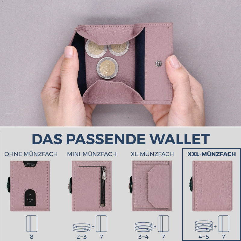 Slim Wallet mit RFID-Schutz, 7 Kartenfächer & XXL-Münzfach (Genarbt)