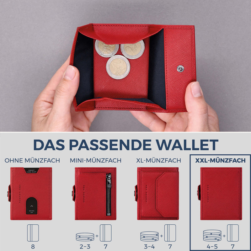 Slim Wallet mit RFID-Schutz, 7 Kartenfächer & XXL-Münzfach (Saffiano)