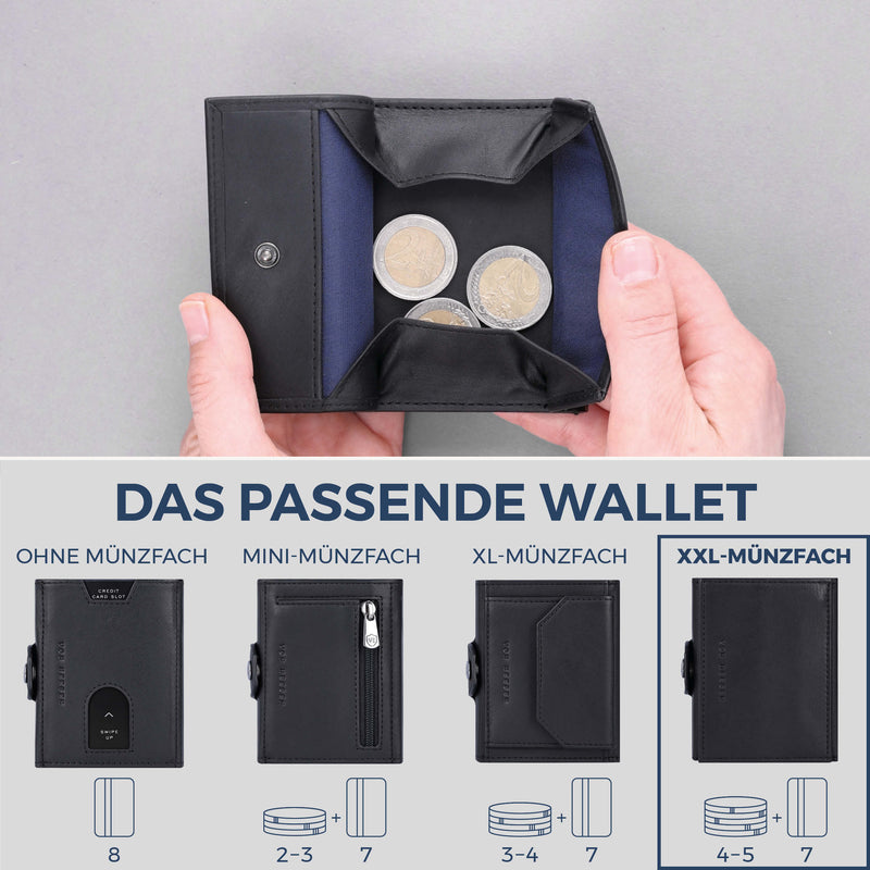 Slim Wallet mit RFID-Schutz, 7 Kartenfächer & XXL-Münzfach (Waxy)