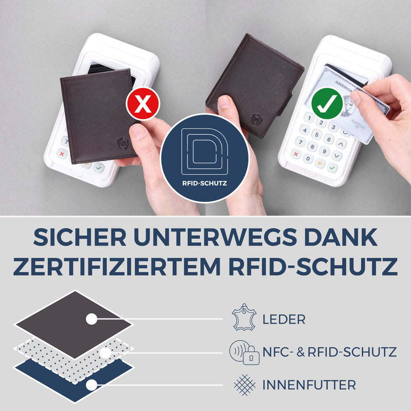 Slim Wallet mit RFID-Schutz, 7 Kartenfächer & XXL-Münzfach (Waxy)