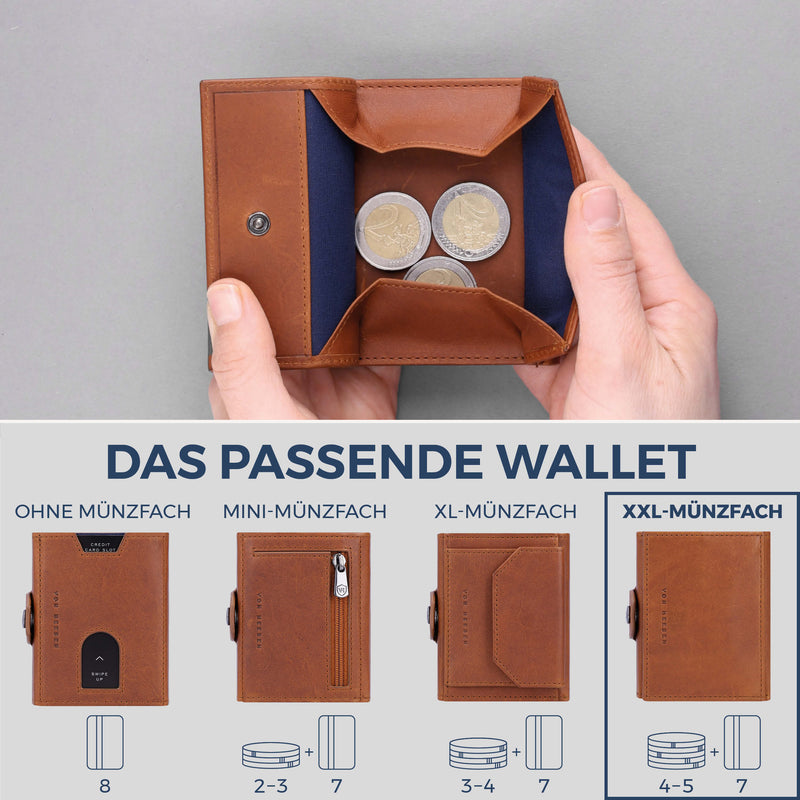 Slim Wallet mit RFID-Schutz, 7 Kartenfächer & XXL-Münzfach (Waxy)