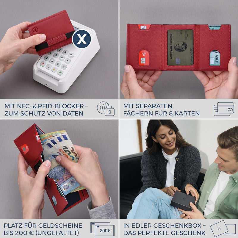 Slim Wallet mit RFID-Schutz & 8 Kartenfächer (Genarbt)