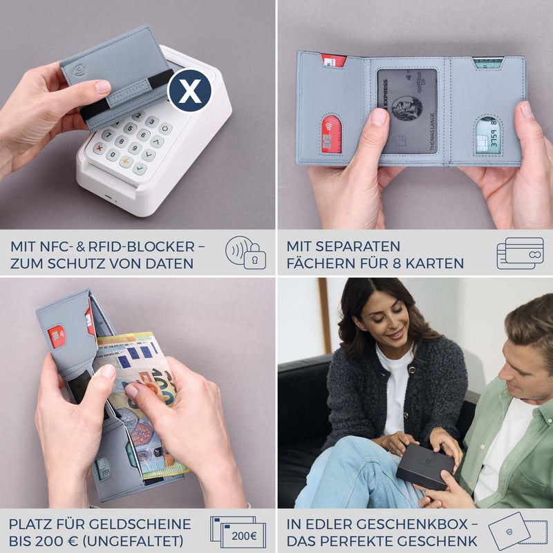 Slim Wallet mit RFID-Schutz & 8 Kartenfächer (Genarbt)
