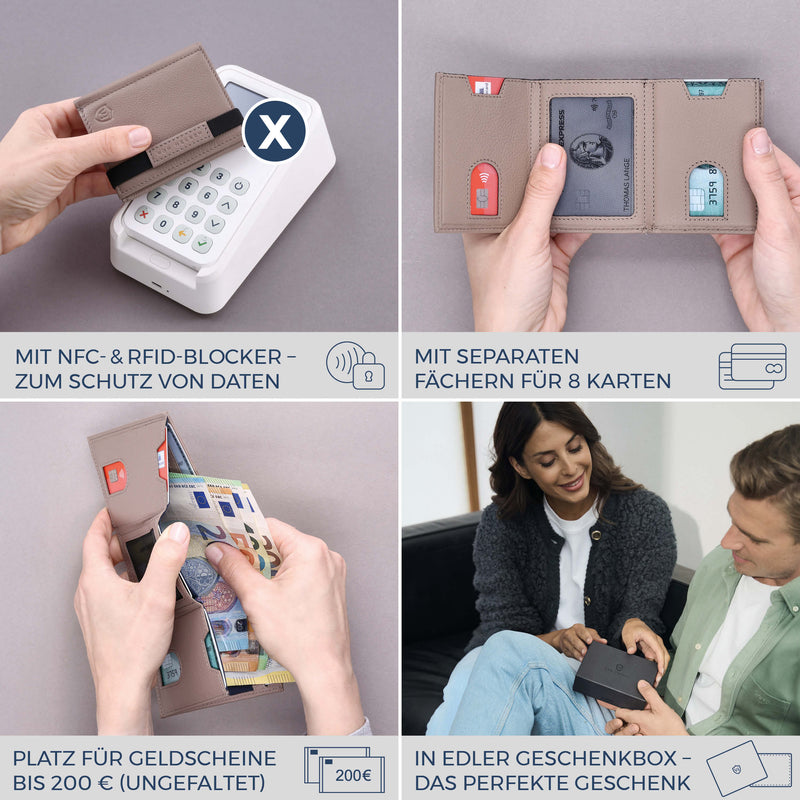 Slim Wallet mit RFID-Schutz & 8 Kartenfächer (Genarbt)