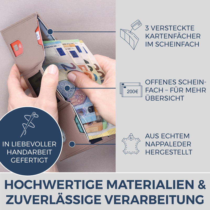 Slim Wallet mit RFID-Schutz & 8 Kartenfächer (Genarbt)