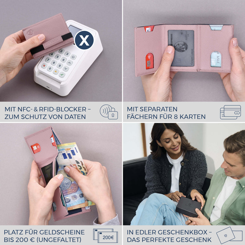 Slim Wallet mit RFID-Schutz & 8 Kartenfächer (Genarbt)