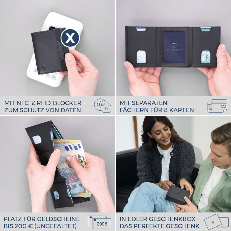 Slim Wallet mit RFID-Schutz & 8 Kartenfächer (Waxy)