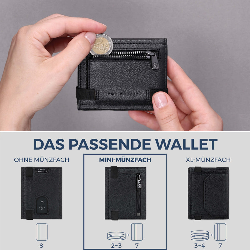 Slim Wallet mit RFID-Schutz, 7 Kartenfächer & Mini-Münzfach (Genarbt)