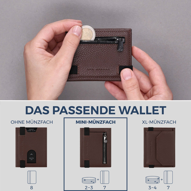 Slim Wallet mit RFID-Schutz, 7 Kartenfächer & Mini-Münzfach (Genarbt)