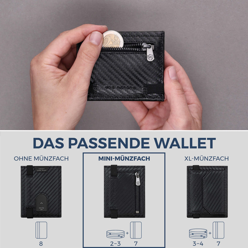 Slim Wallet mit RFID-Schutz, 7 Kartenfächer & Mini-Münzfach (Carbon)
