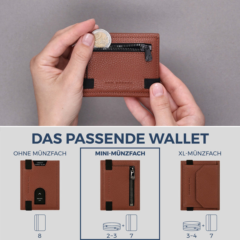 Slim Wallet mit RFID-Schutz, 7 Kartenfächer & Mini-Münzfach (Genarbt)