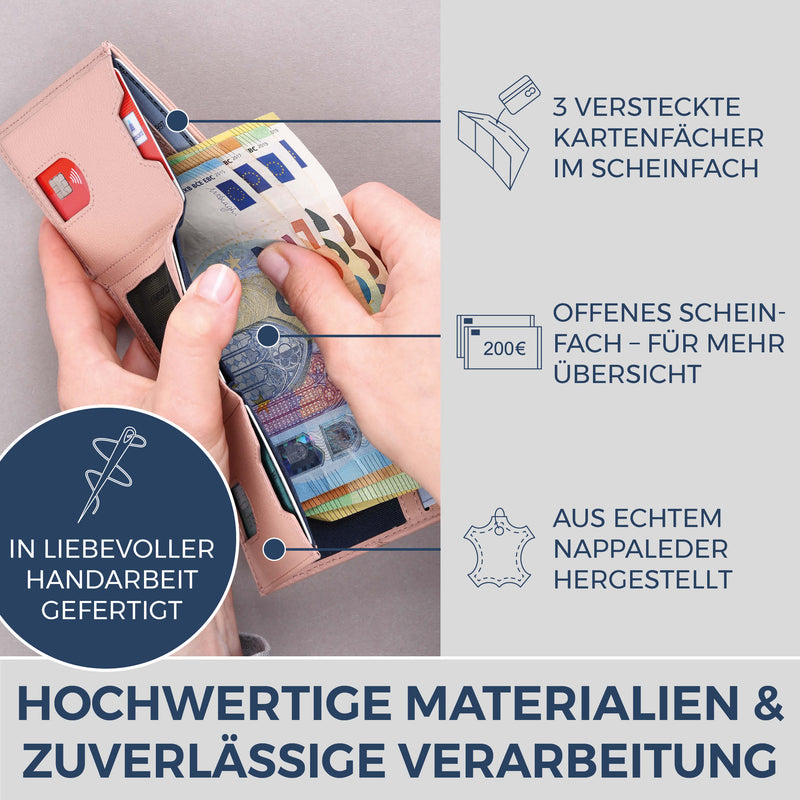 Slim Wallet mit RFID-Schutz, 7 Kartenfächer & Mini-Münzfach (Genarbt)