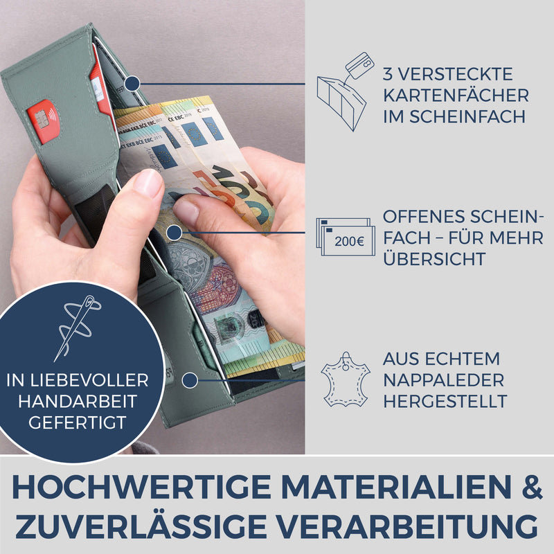 Slim Wallet mit RFID-Schutz, 7 Kartenfächer & Mini-Münzfach (Genarbt)