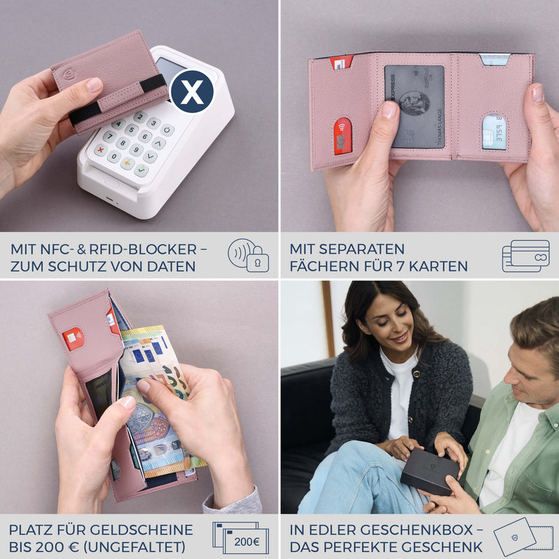 Slim Wallet mit RFID-Schutz, 7 Kartenfächer & Mini-Münzfach (Genarbt)
