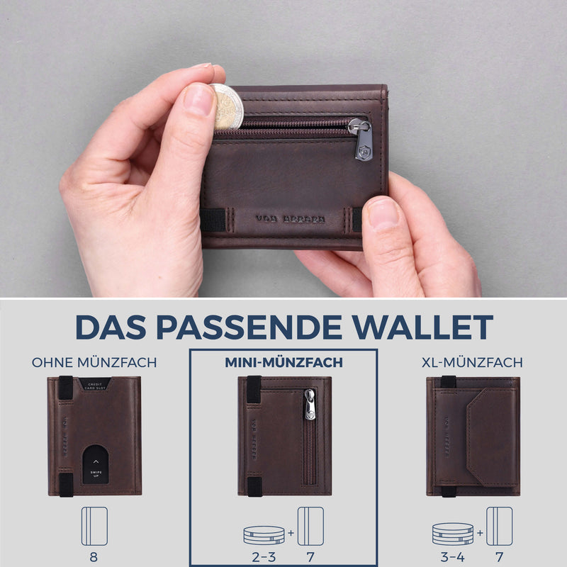 Slim Wallet mit RFID-Schutz, 7 Kartenfächer & Mini-Münzfach (Waxy)