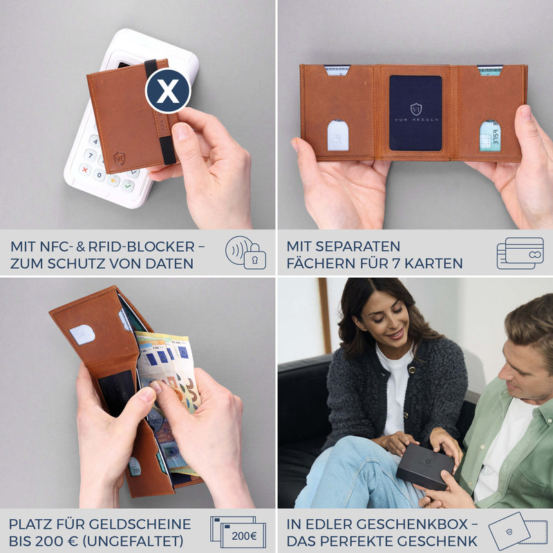 Slim Wallet mit RFID-Schutz, 7 Kartenfächer & Mini-Münzfach (Waxy)