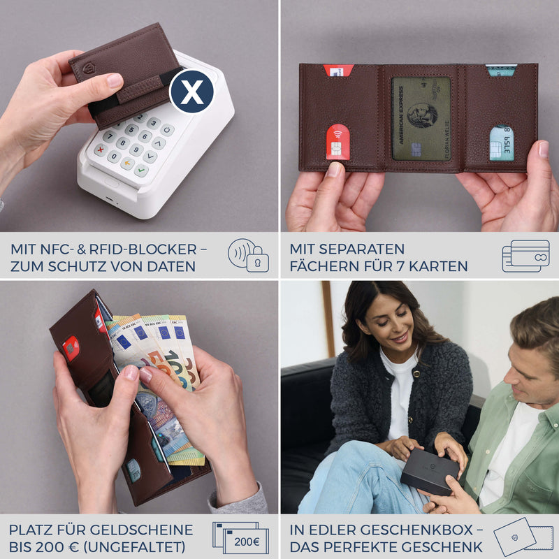 Slim Wallet mit RFID-Schutz, 7 Kartenfächer & XL-Münzfach (Genarbt)