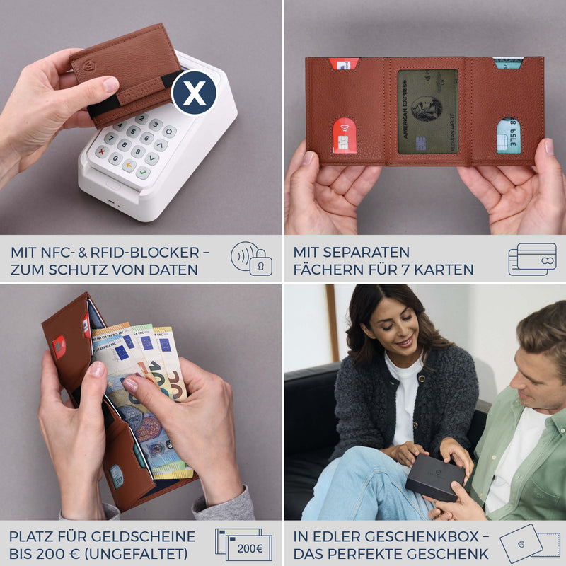 Slim Wallet mit RFID-Schutz, 7 Kartenfächer & XL-Münzfach (Genarbt)