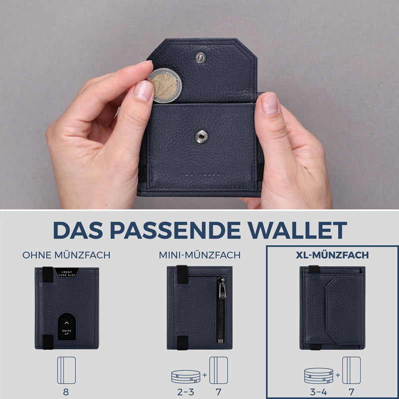Slim Wallet mit RFID-Schutz, 7 Kartenfächer & XL-Münzfach (Genarbt)