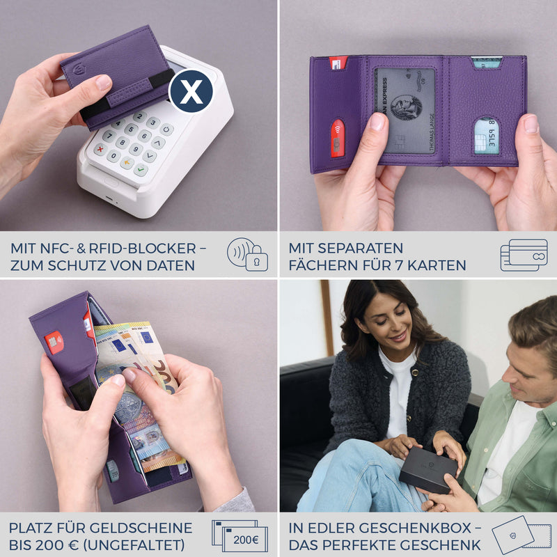 Slim Wallet mit RFID-Schutz, 7 Kartenfächer & XL-Münzfach (Genarbt)