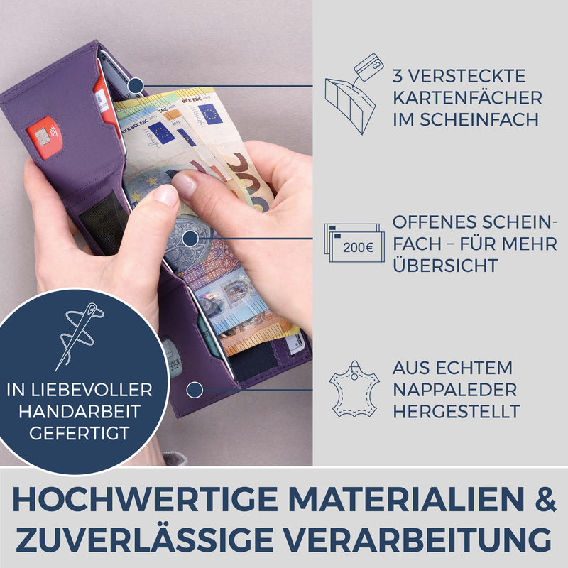 Slim Wallet mit RFID-Schutz, 7 Kartenfächer & XL-Münzfach (Genarbt)