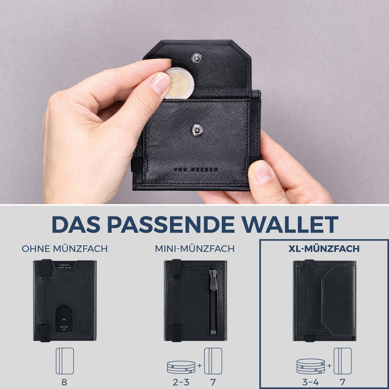 Slim Wallet mit RFID-Schutz, 7 Kartenfächer & XL-Münzfach (Saffiano)