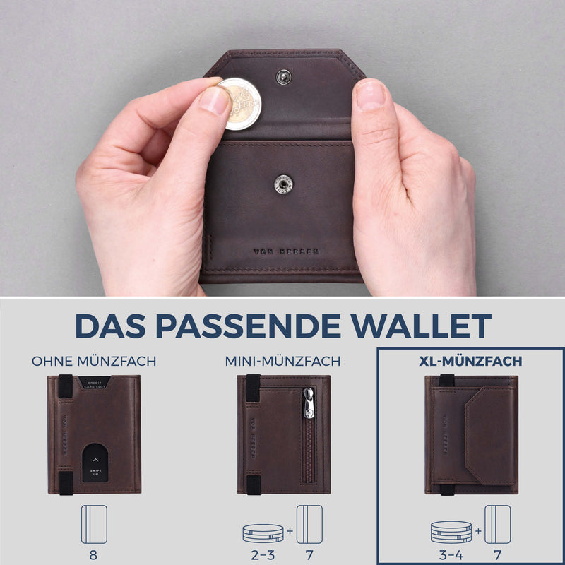 Slim Wallet mit RFID-Schutz, 7 Kartenfächer & XL-Münzfach (Waxy)