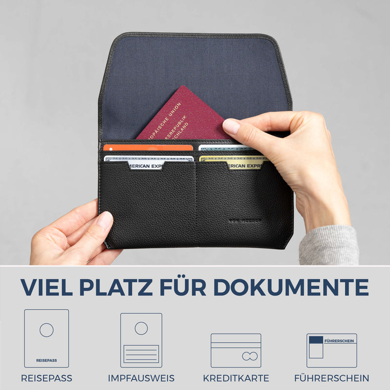 Reisepasshülle mit RFID-Schutz & 4 Kartenfächer (Genarbt)