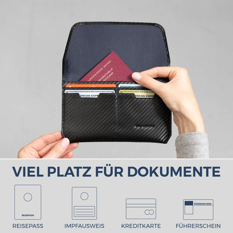 Reisepasshülle mit RFID-Schutz & 4 Kartenfächer (Carbon)