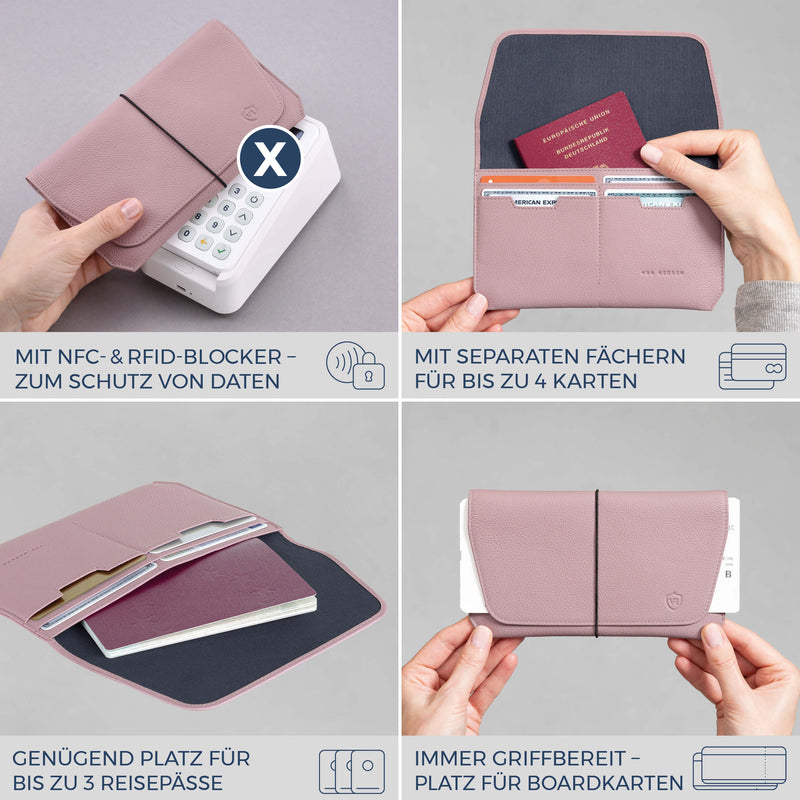 Reisepasshülle mit RFID-Schutz & 4 Kartenfächer (Genarbt)