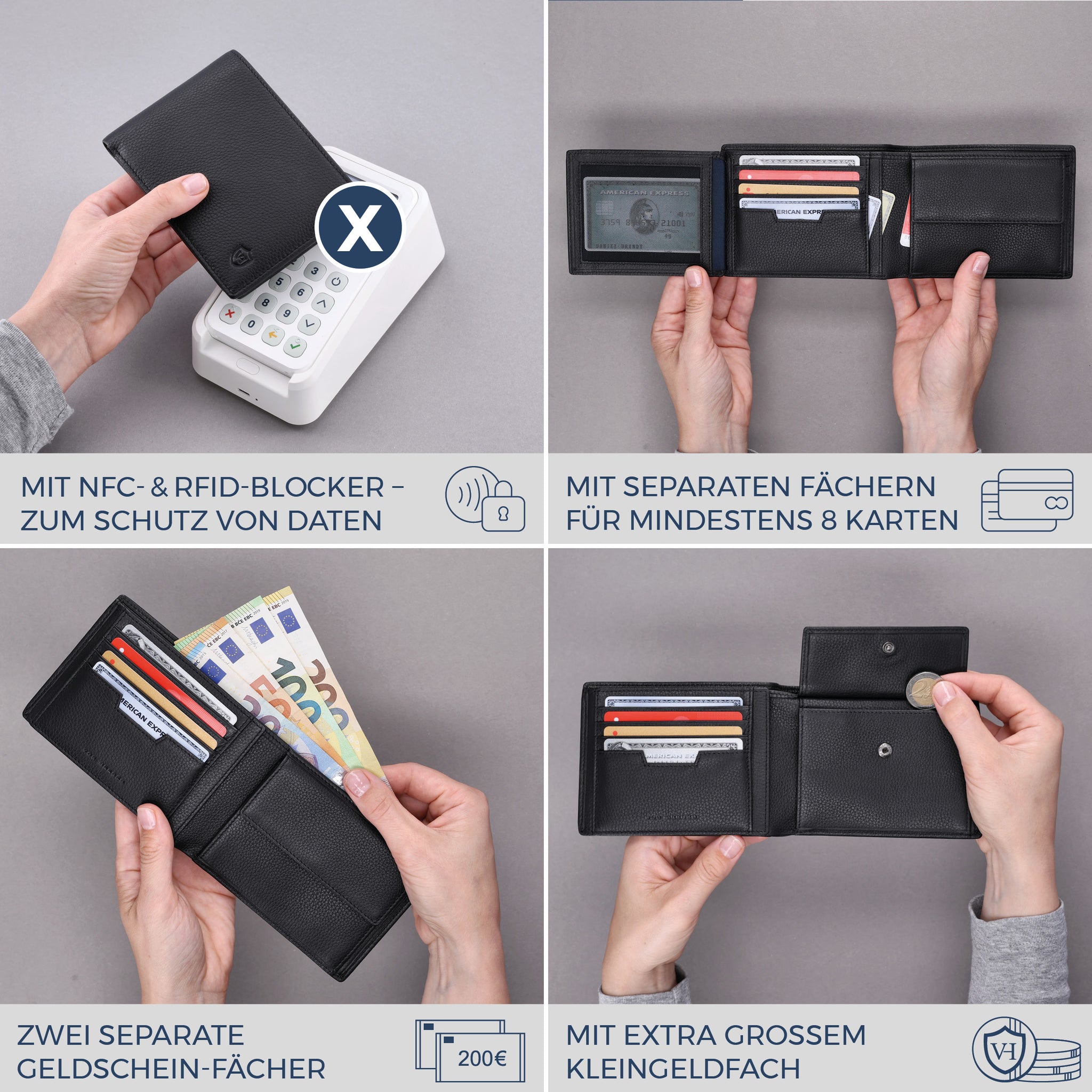 Geldbörse mit RFID-Schutz & 13 Kartenfächer (Genarbt)