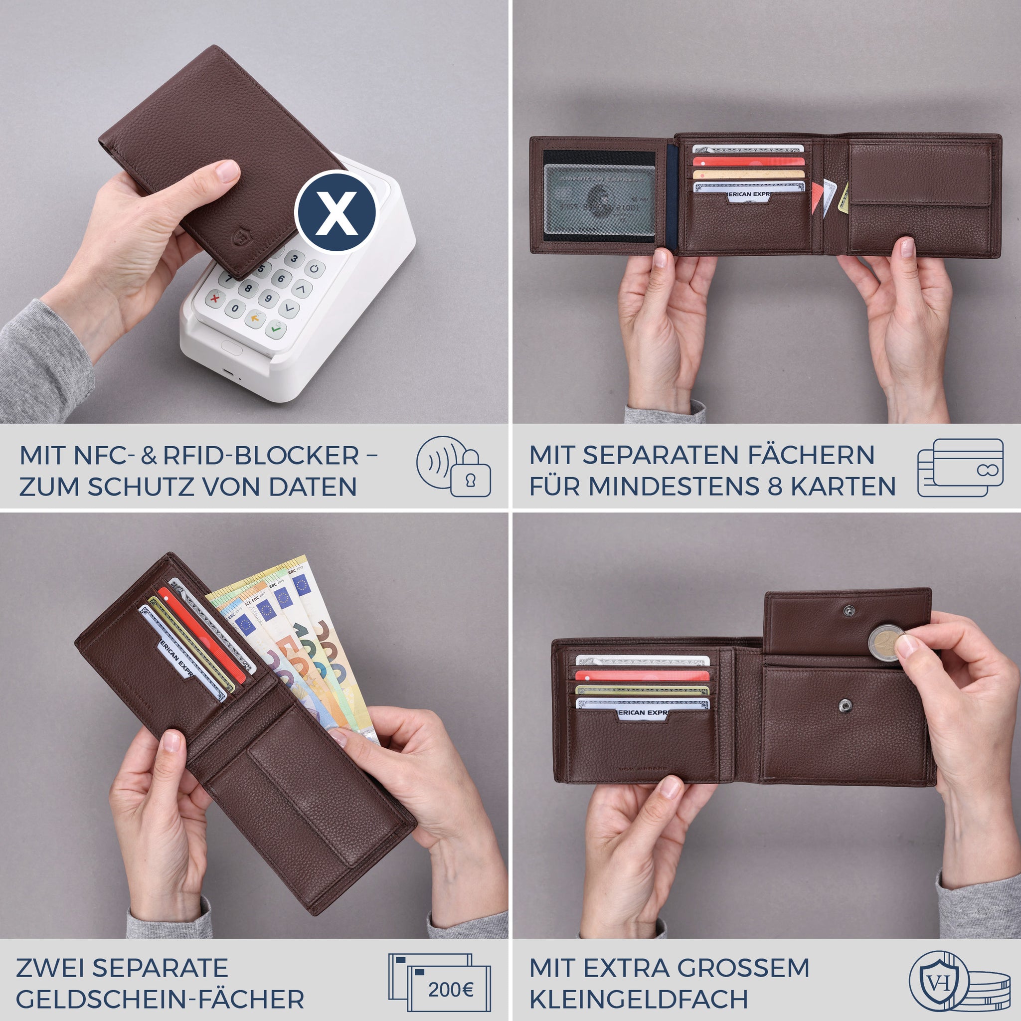 Geldbörse mit RFID-Schutz & 13 Kartenfächer (Genarbt)