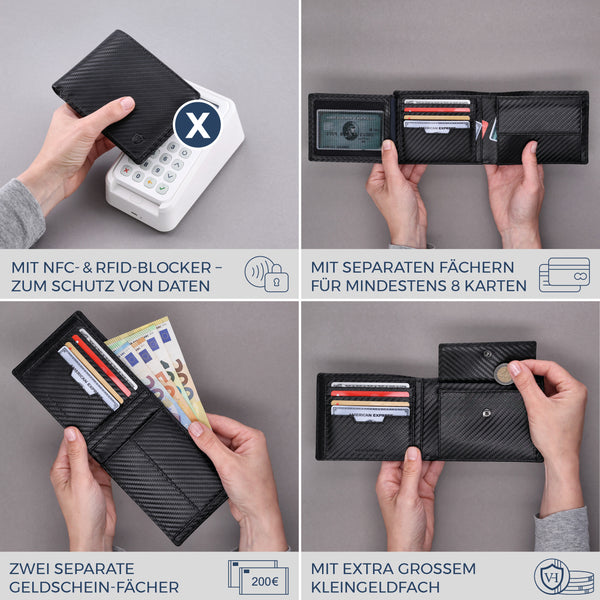 Geldbörse mit RFID-Schutz und 13 Kartenfächer