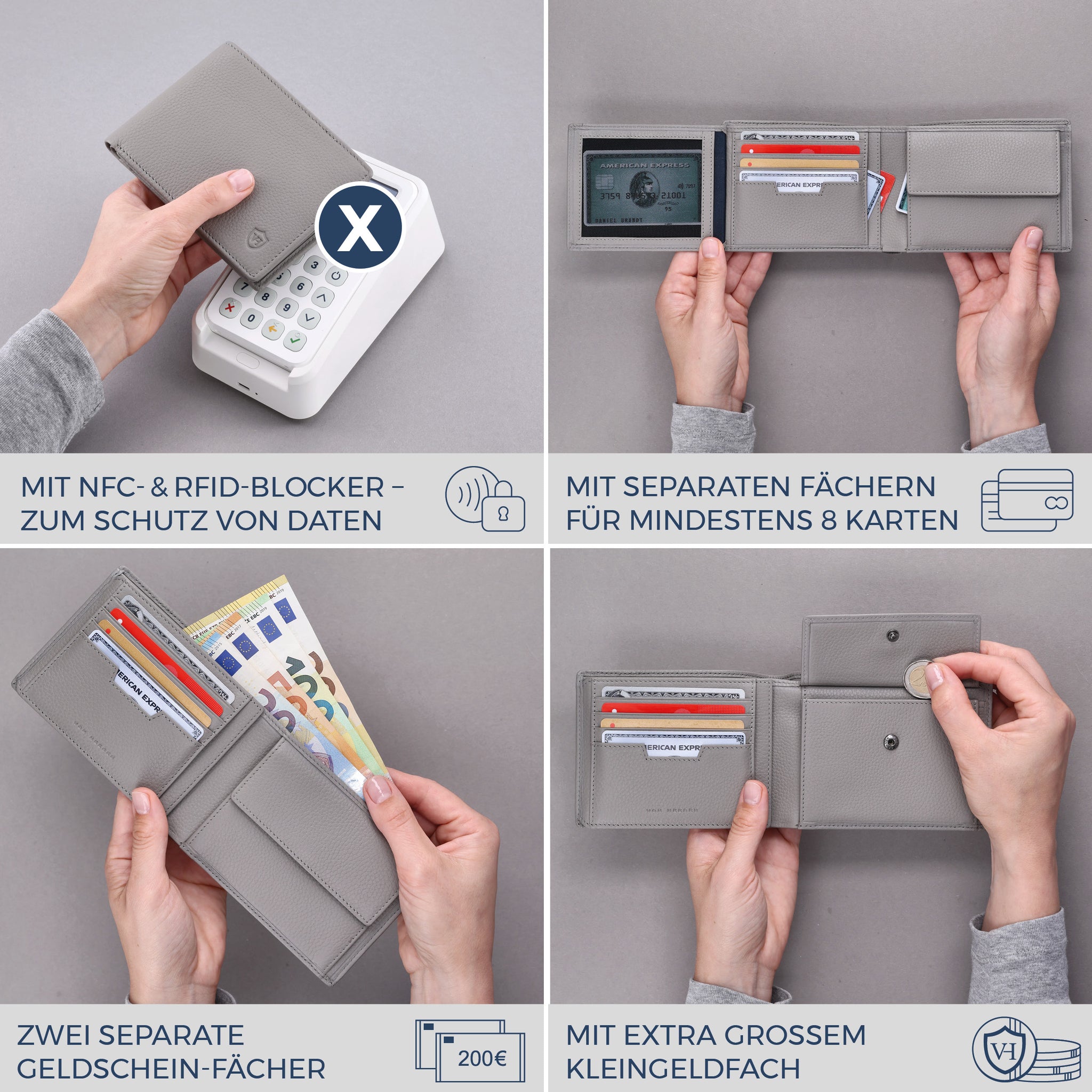 Geldbörse mit RFID-Schutz & 13 Kartenfächer (Genarbt)