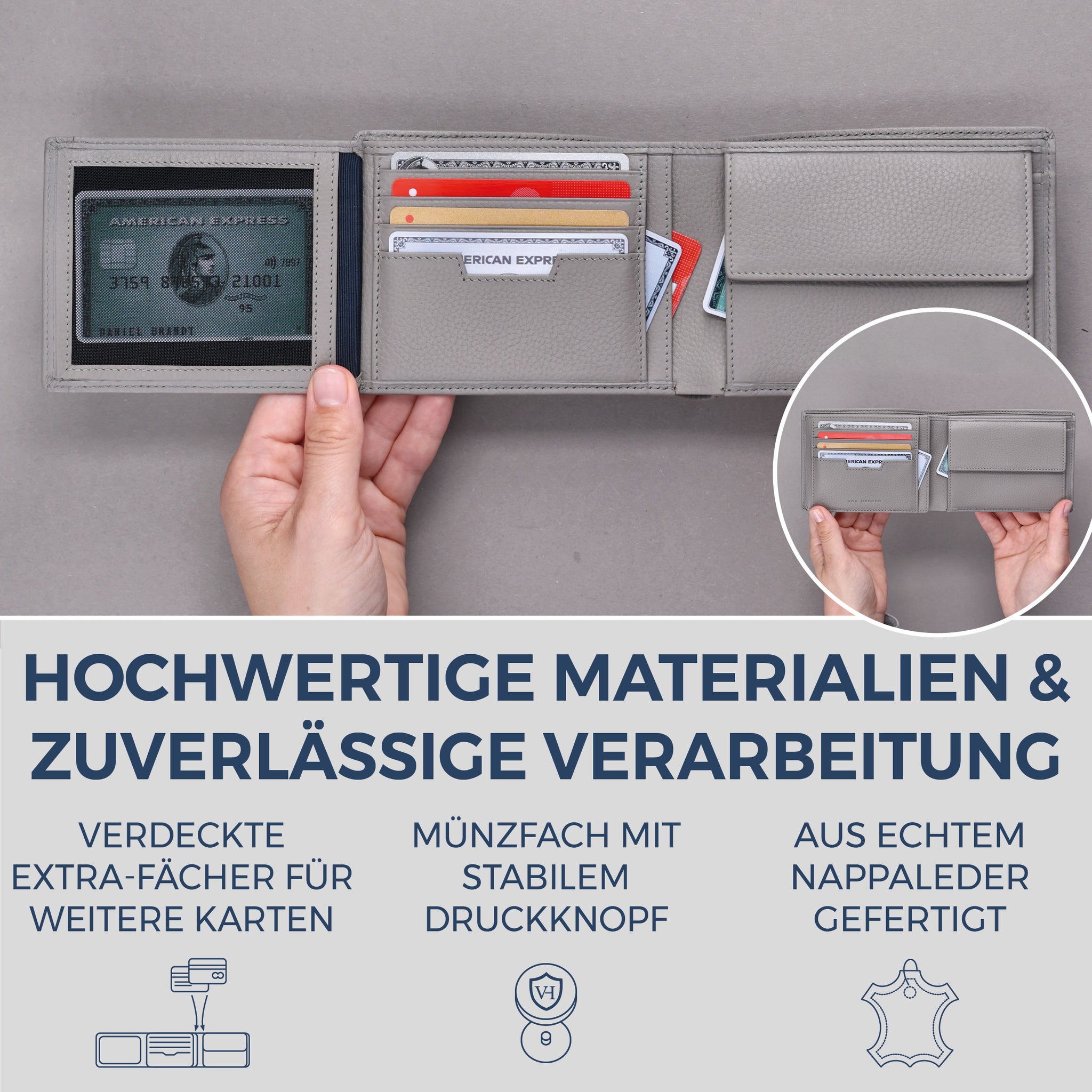Geldbörse mit RFID-Schutz & 13 Kartenfächer (Genarbt)