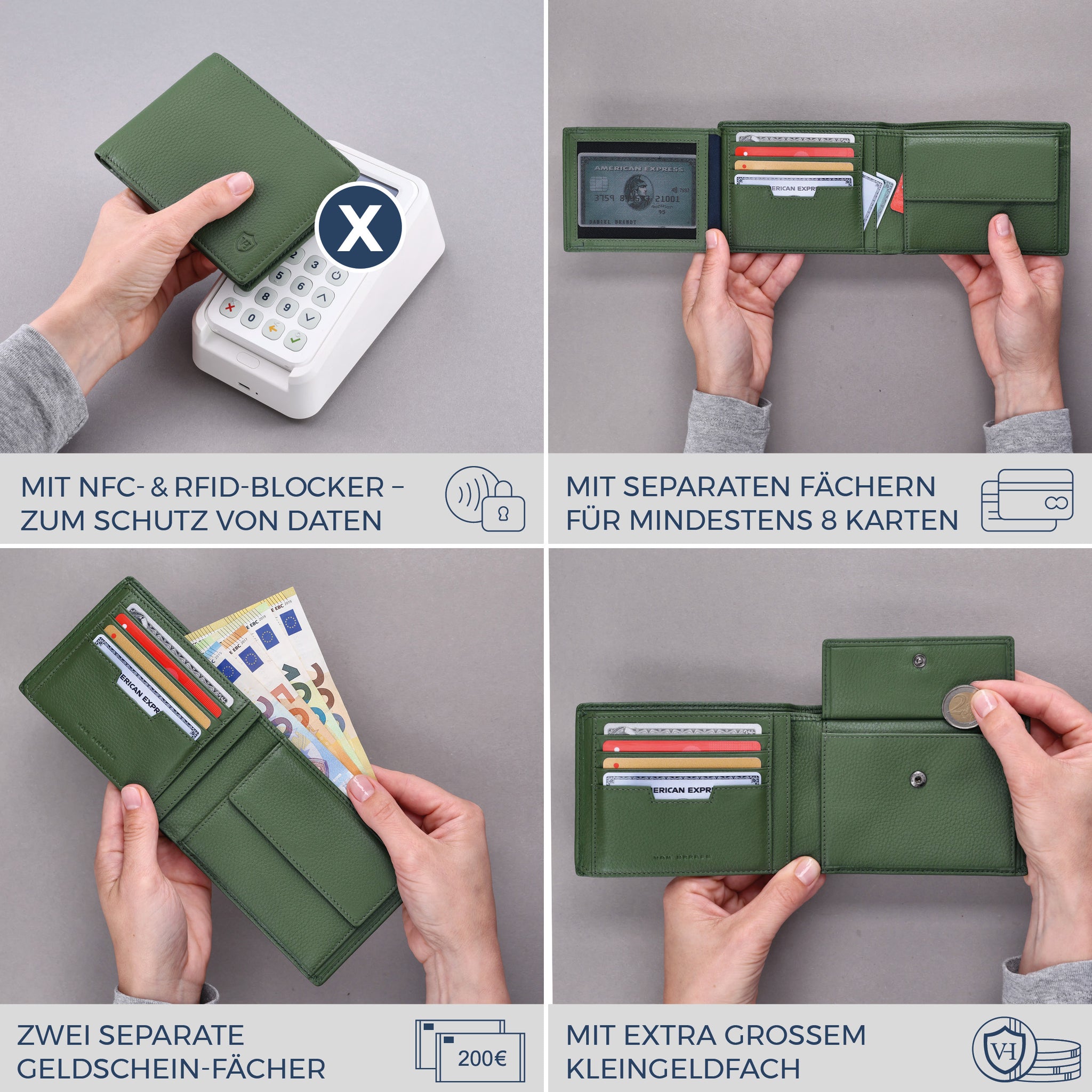 Geldbörse mit RFID-Schutz & 13 Kartenfächer (Genarbt)