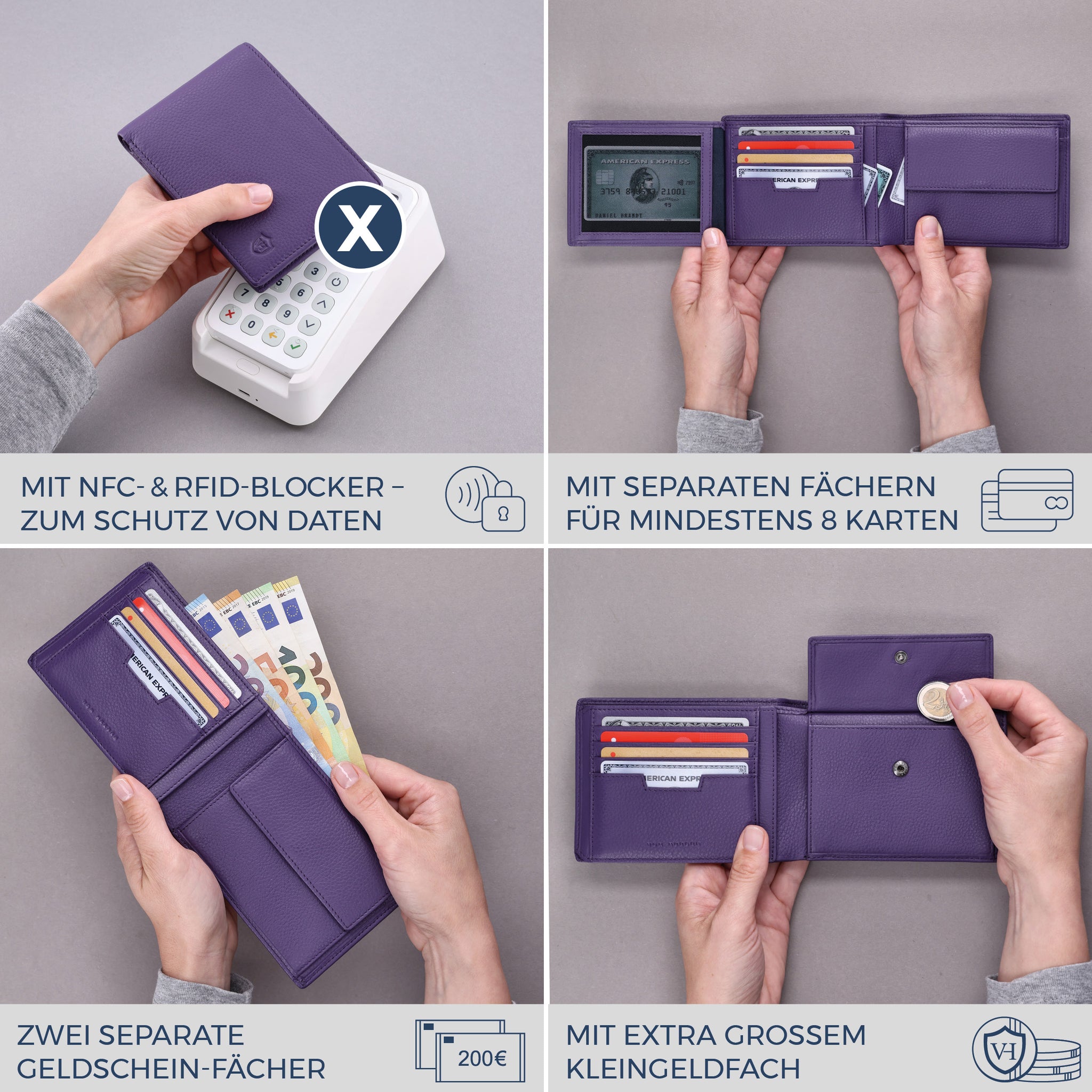 Geldbörse mit RFID-Schutz & 13 Kartenfächer (Genarbt)