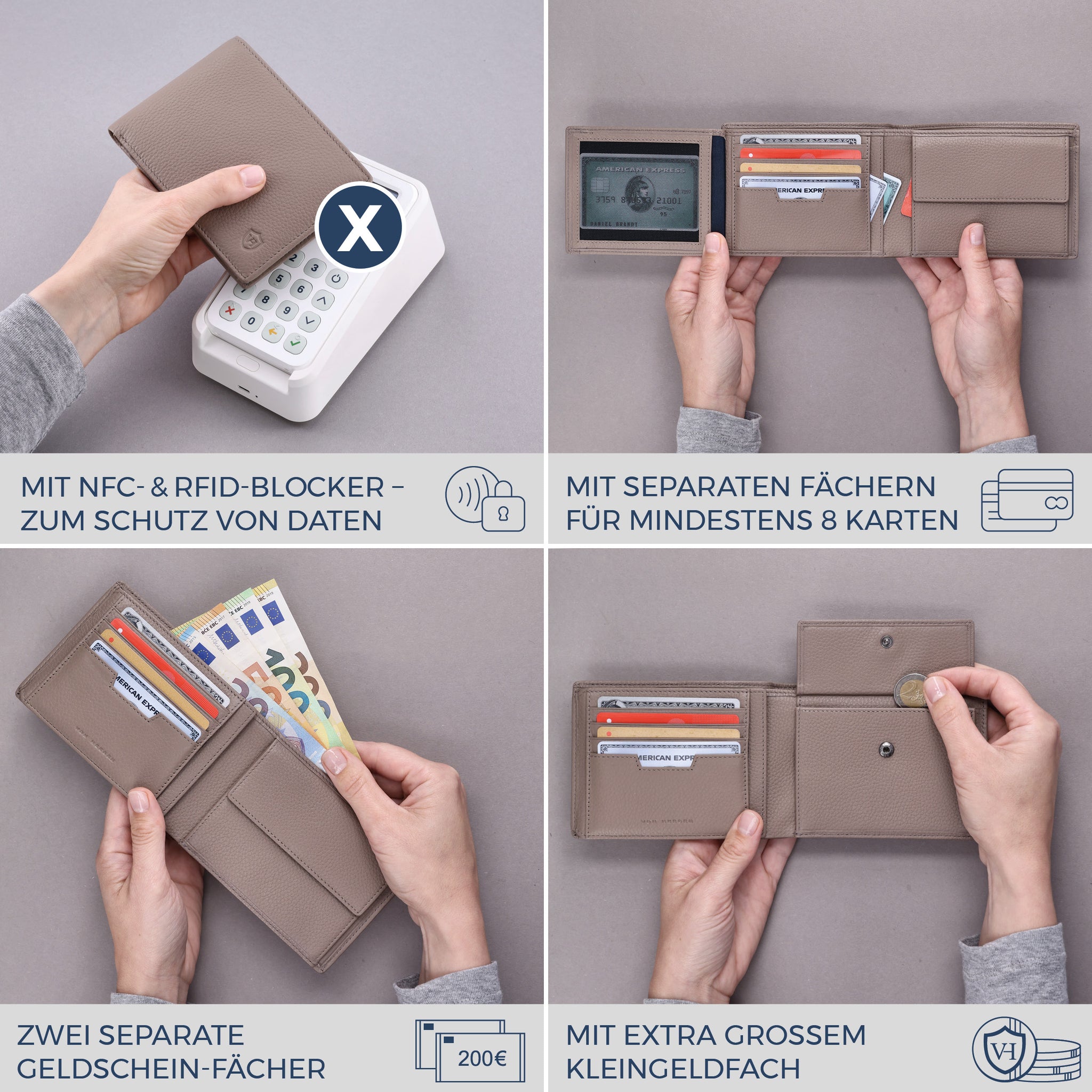 Geldbörse mit RFID-Schutz & 13 Kartenfächer (Genarbt)