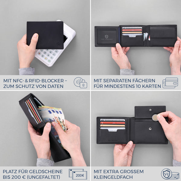 Geldbörse mit RFID-Schutz und 13 Kartenfächer