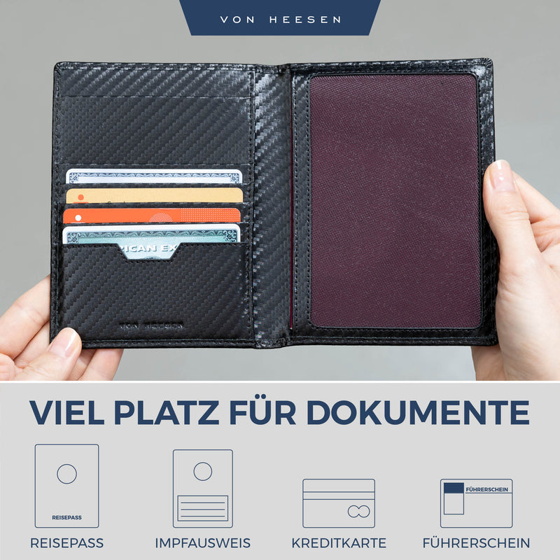Reisepasshülle mit RFID-Schutz & 4 Kartenfächer (Carbon)