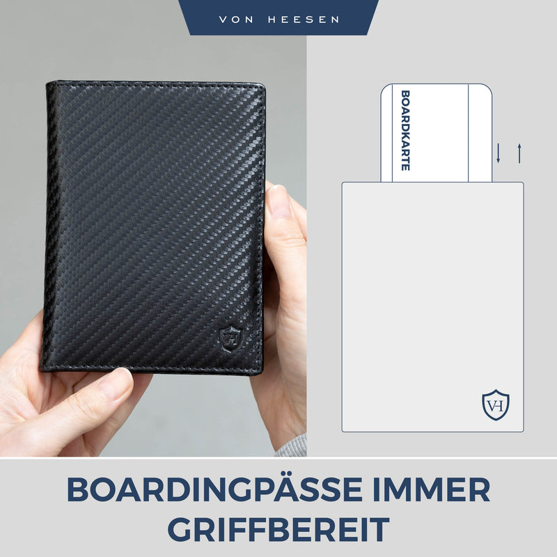Reisepasshülle mit RFID-Schutz & 4 Kartenfächer (Carbon)