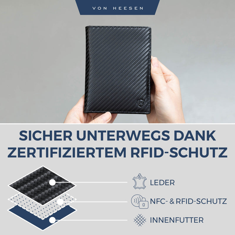 Reisepasshülle mit RFID-Schutz & 4 Kartenfächer (Carbon)