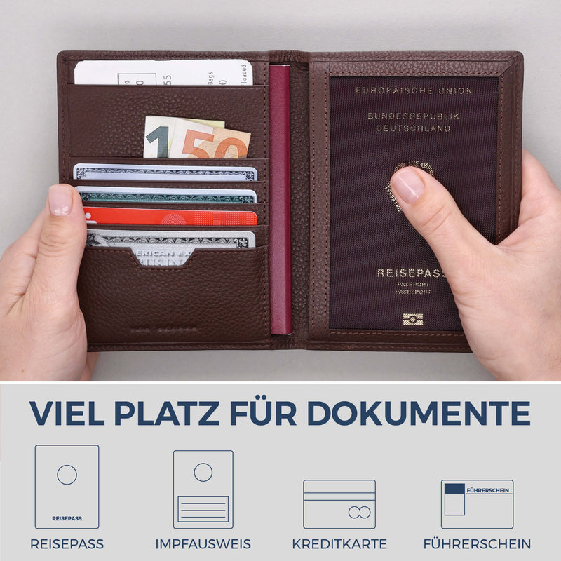 Reisepasshülle mit RFID-Schutz & 4 Kartenfächer (Genarbt)