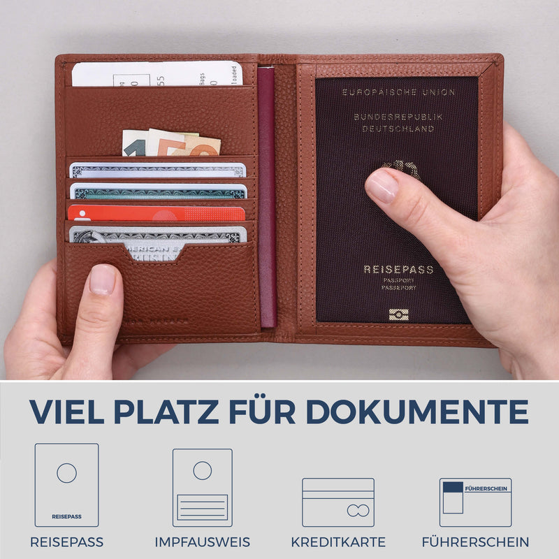 Reisepasshülle mit RFID-Schutz & 4 Kartenfächer (Genarbt)
