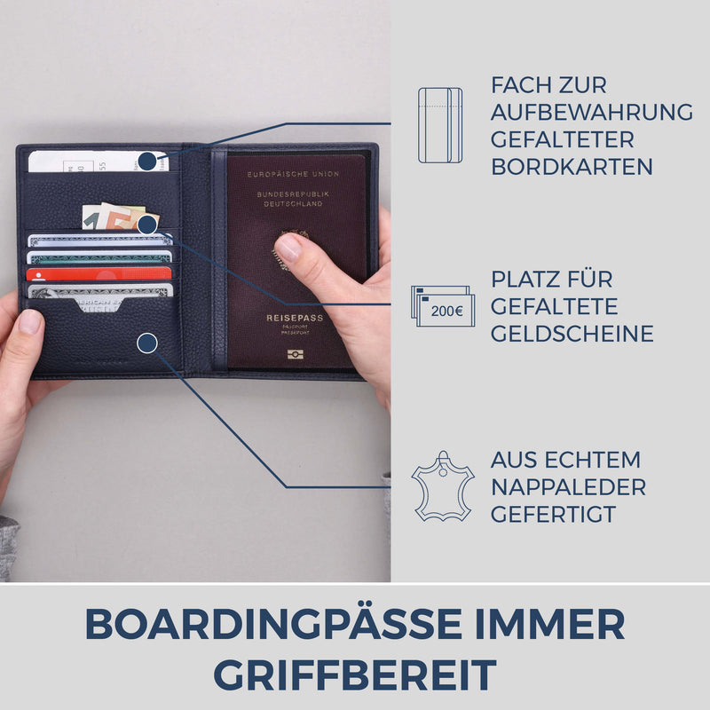 Reisepasshülle mit RFID-Schutz & 4 Kartenfächer (Genarbt)